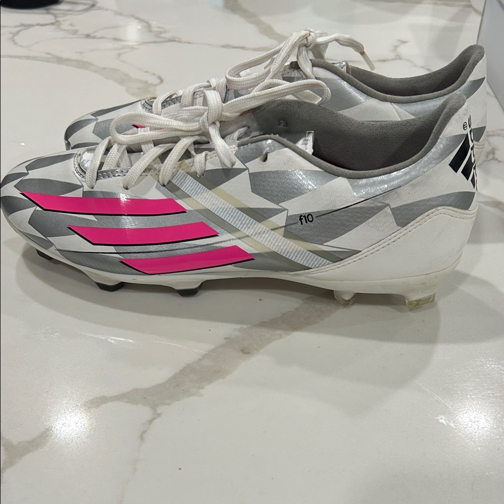 Adidas F10 Soccer Cleats Gray and Pink